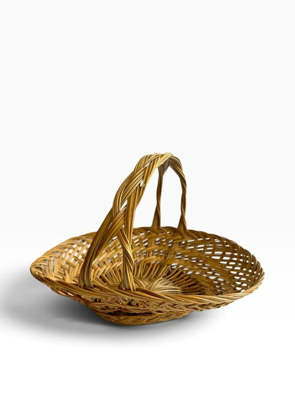 Handwoven Wicker Basket with Braided Double Handles